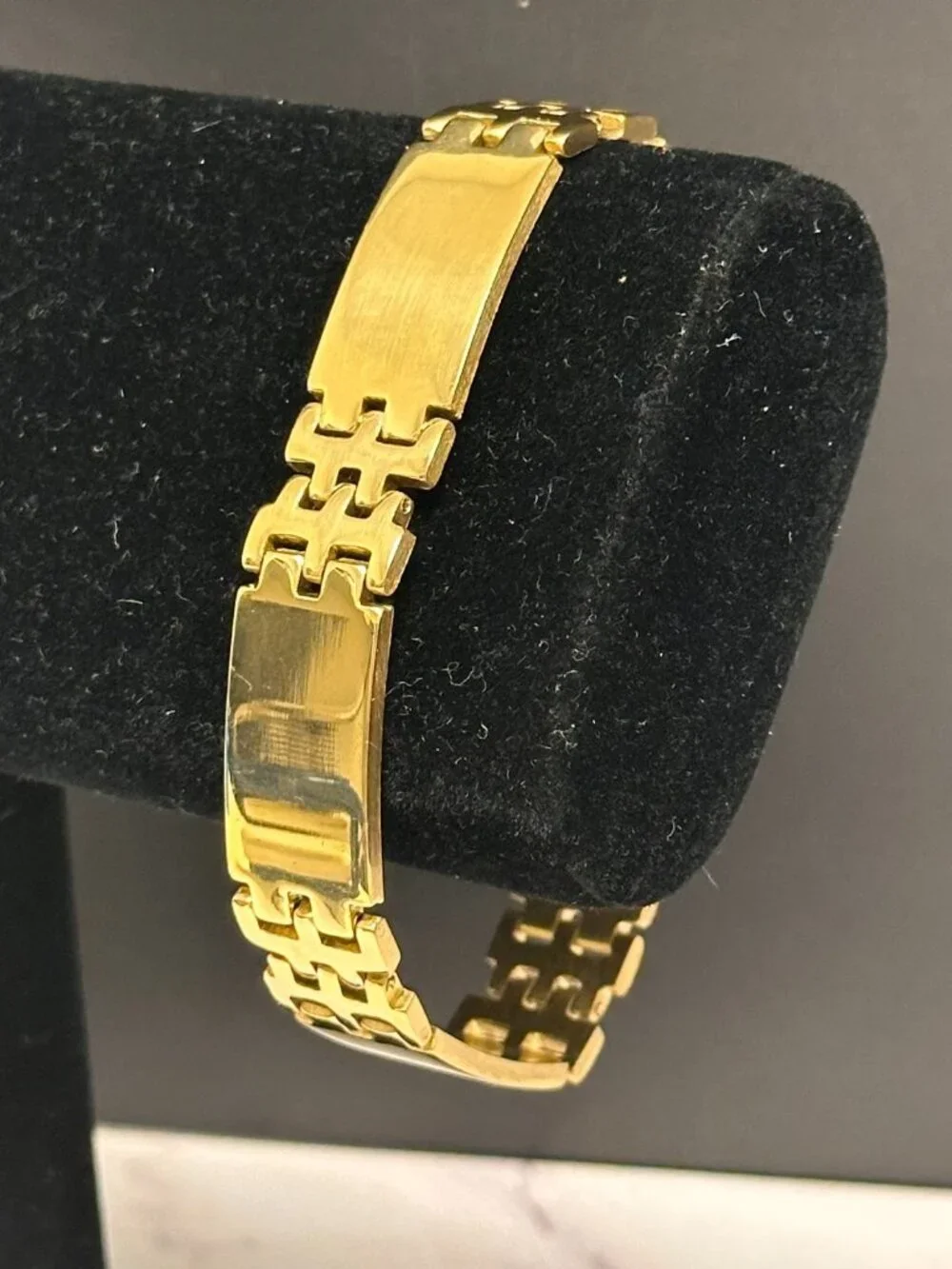 Mens Stainless Steel Bracelet Gold Tone Geometric Panel Link 8.5
